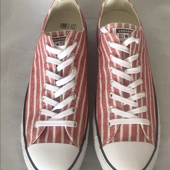 Converse Chuck Taylor Low Top Sneakers Red White Stripe Canvas M13 W15 - Picture 9 of 11